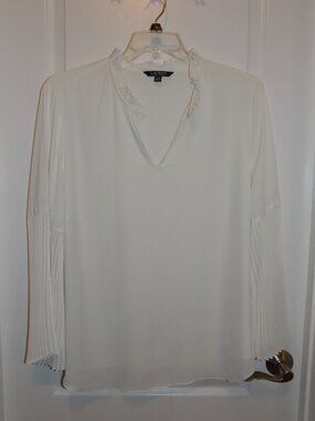 LAUREN RALPH Womens White Vneck Blouse Accordian Pleat Sleeve 2XL Plus Career